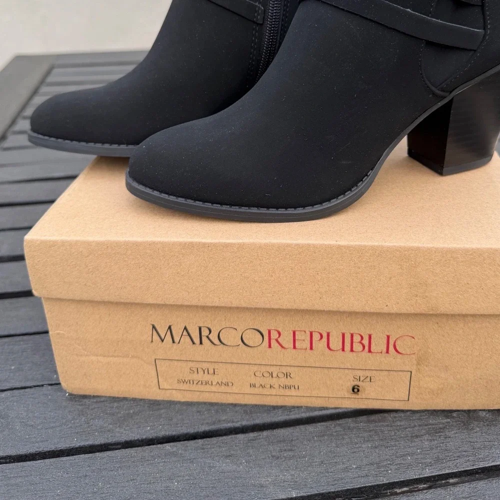 NEW Black Faux Suede Ankle Boots Women Size 6 Minimalist Office Capsule Career
